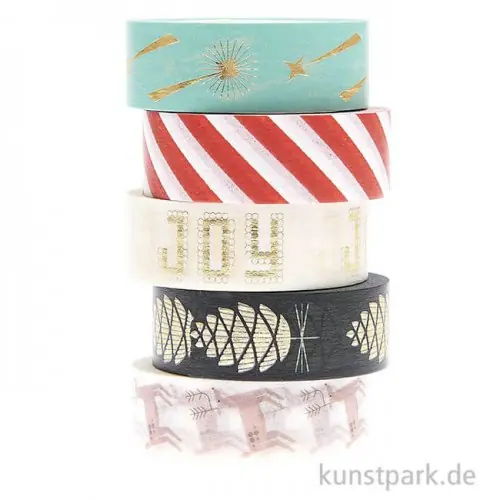 Premium Washi Tape Set - I love Christmas, Joy, 5 Stück, je 10 m