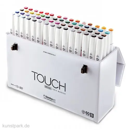 Zertifiziert TOUCH BRUSH Marker Set 60er - Set B, edler weißer Koffer