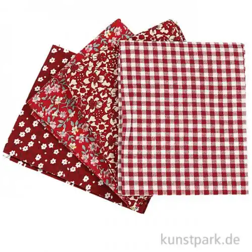 Roter Patchwork-Stoff im Set, Größe 45x55 cm, 4 Stück Großhandel