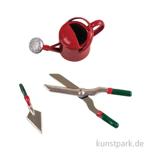 Miniatur Deko Set, Gießkanne + Gartenwerkzeuge, 3-teilig, 2,8-4 cm Garantierte Lieferung