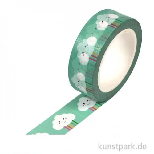 Motiv-Klebeband Washi-Tape - Happy Clouds, 15 mm, 10 m Rolle Kracherpreis