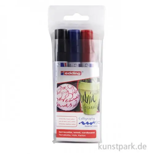 edding 1455 Kalligrafie-Marker Set, flexible Spitze, Etui mit 3 Farben Billig