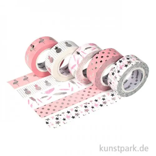 Washitape - Tropic-silber, 5er Set, 10 m Begrenztes Angebot