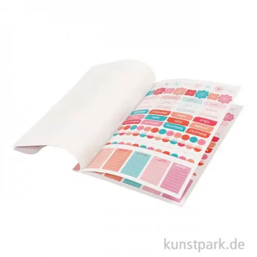 Neue Kollektion Sticker-Buch für Kreativbücher - Wasserfarbendesign Gold-Koralle-Rot, 8 Bögen