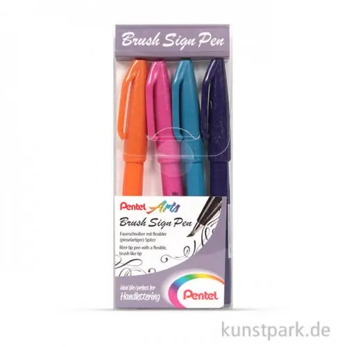 Pentel Arts Brush Sign Pen 4er Set - Trendfarben Kostenloser Versand