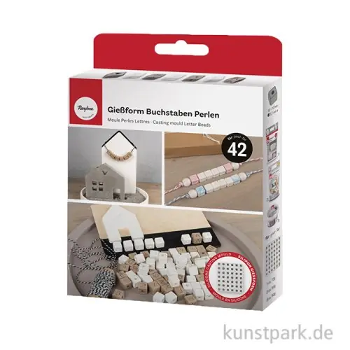 Jetzt Zugreifen Silikon Gießform - Buchstaben Perlen mit Zahlen, 42 Motive, 10 x 10 mm