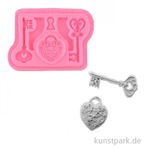 Super-Preis Silikon Gießform - Schlüssel, 4 Motive, 8,5 x 6,8 x 0,7 cm