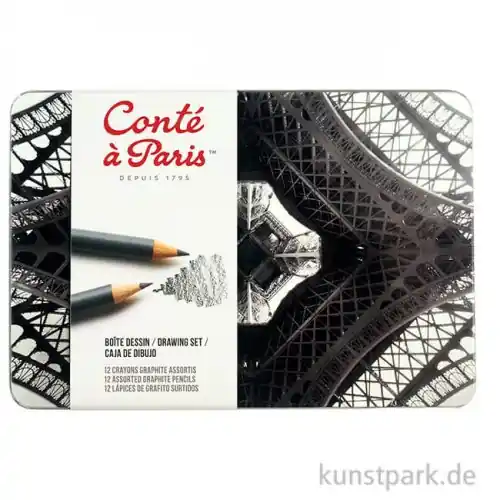 Conte Drawing Set 12 Graphitstifte sortiert im Metallkasten Sonderangebot