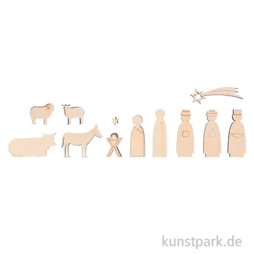 Zertifiziert Holzdeko Krippenfiguren, Natur, 1-7,5 cm, Stärke 6 mm, 12 Stück