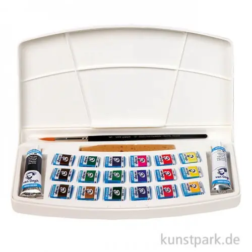 Talens VAN GOGH Aquarell Kunststoffbox mit 18 halben Napf und Zubehör Preisknaller