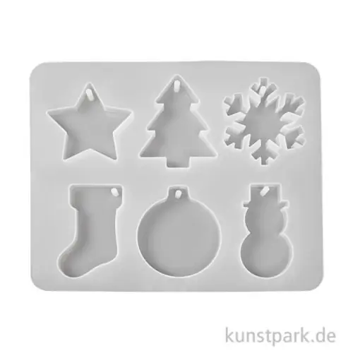Silikon Gießform - Weihnachten, 6 Anhänger, 35-40 x 4 mm Neue Ware