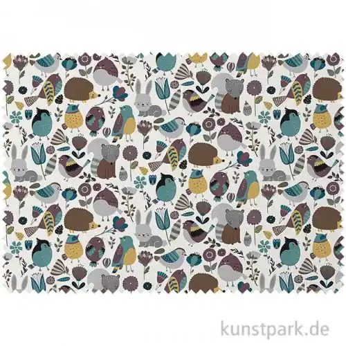 Baumwollstoff - Waldtiere - 1 m x 1,6 m Top-Preis