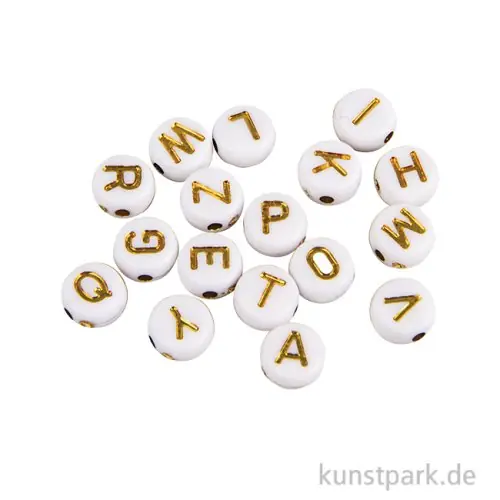 Buchstaben-Perlen aus Plastik, 6 mm ø, Weiß Gold, 40g Knallerangebot