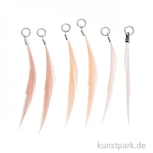 Echt Anhänger Federn - Puder, 6er Set