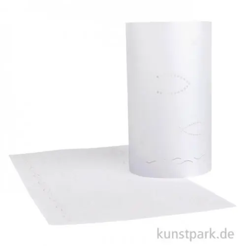 Silhouetten-Tischlichter Filigrano, Christliche Fische, Weiß Angebot