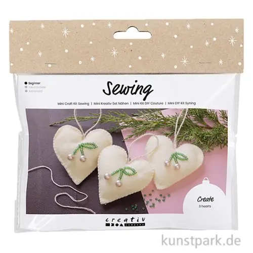 Sofort Bestellen Mini Bastelset - Herz Anhänger Nähen, Creme