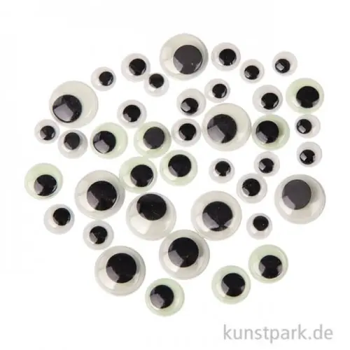 Preiswert Wackelaugen Glow in the Dark, 10 / 12 / 15 / 20 mm, 40 Stück