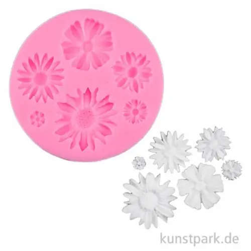 Super-Preis Silikon Gießform - Margeriten, 6 Motive, 7,5 x 1,1 cm