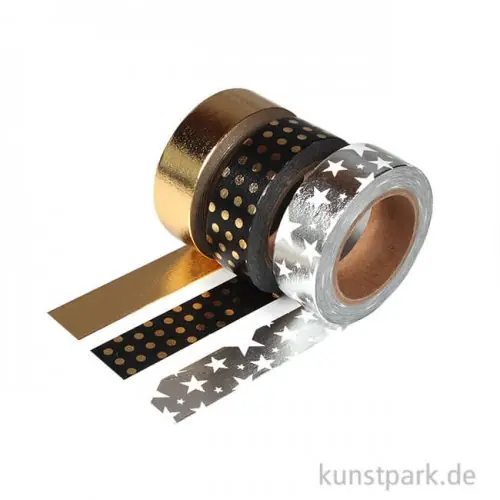 Beliebt Washi-Tape Set - Black-Gold-Silver, 3 Stück sortiert, 10 m