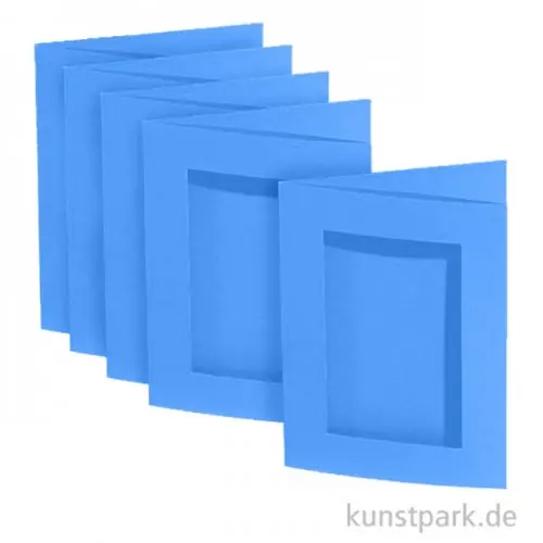 Passepartoutkarten rechteckig - Blau, 10,5x15cm, 5 Stück mit Kuvert Handgefertigt