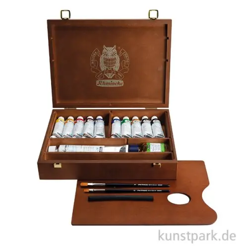 Schmincke NORMA Blue Ölfarben, Holzkasten mit 11 Farben + Zubehör Knallerangebot
