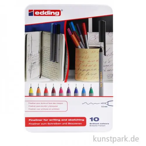 edding 55 Fineliner Set, Metallschachtel mit 10 Farben Neu