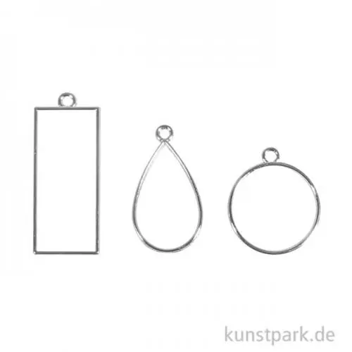Solange Der Vorrat Reicht Anhänger Metall Fassung - Rechteck, Tropfen & Rund, Silber