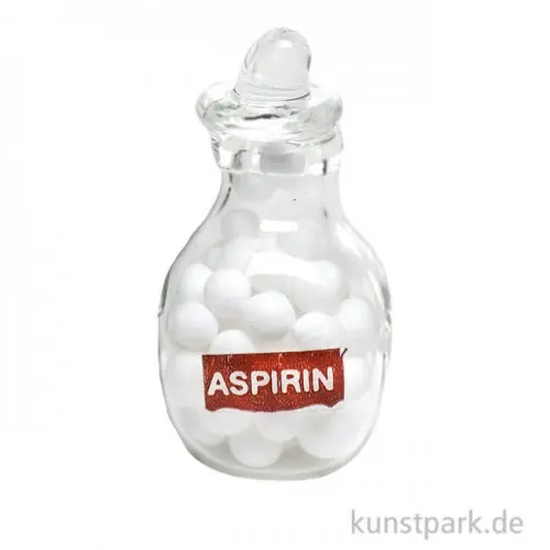 Miniatur Aspirin Glas, 1,5 x 1 x 2,5 cm Handgefertigt