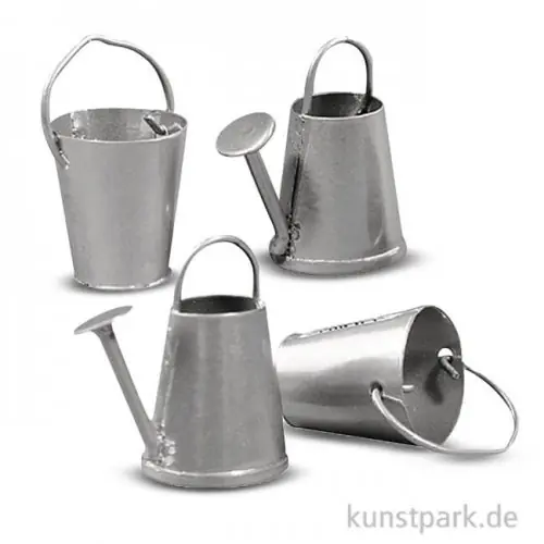 Top-Angebot Mini Gießkanne und Eimer aus Metall 2-3 cm, 4 Stück sortiert