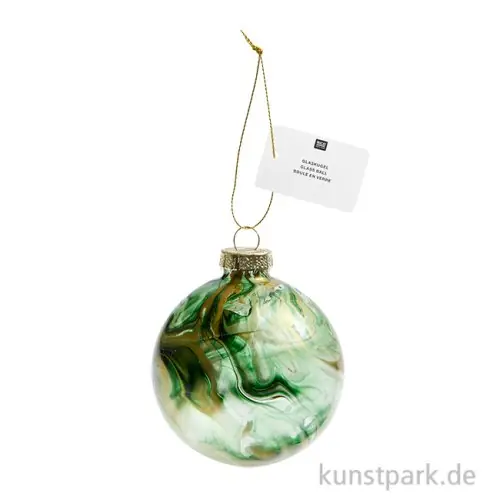 Glaskugel Baumschmuck, Marmoriert, Grün-Gold, 8 cm Neue Kollektion