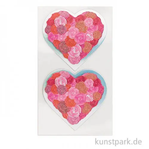 Sichere Zahlung 3D Sticker - 2 Herzen Rosen, Rot