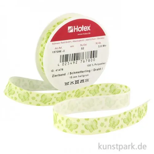 Hotex Zierband - Schmetterling Hellgrün - 15 mm x 3 m Top-Preis