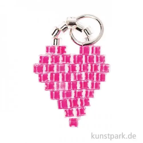 Im Trend Anhänger Brick-Stitch - Herz, Neon-Pink
