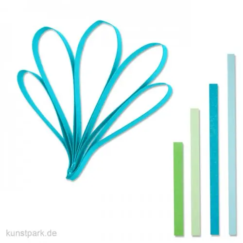 Neu Quillingstreifen - Blau-Grün, 100 Stück, 0,5 x 78 cm, 4 Farben sortiert