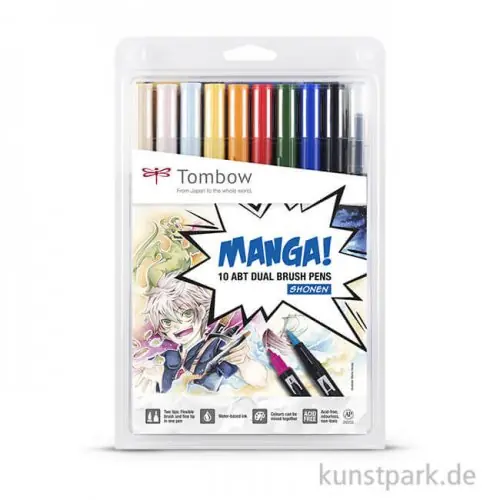 Tombow Dual Brush Pen - Manga-Set Shonen, 10-teilig Ausverkauf