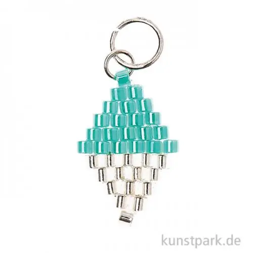 Echt Anhänger Brick-Stitch - Raute, Grün-Silber