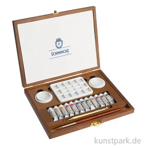 Heißes Angebot Schmincke HORADAM Aquarellkasten, Retro II, Holz, 12 x 5 ml + Zubehör