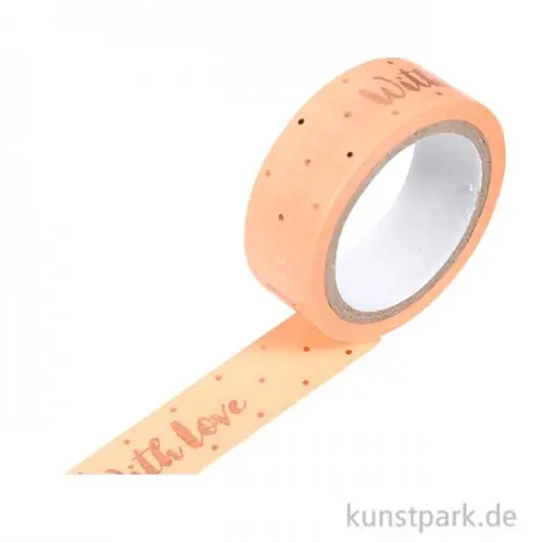 Motiv-Klebeband Washi-Tape Hotfoil Rosegold With Love, 15 mm, 5 m Rolle Kracherpreis