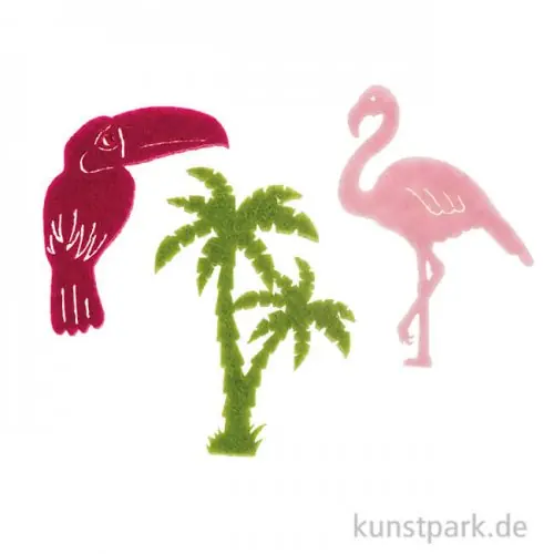 Filzstreuteile Flamingos, Palmen und Vögel, 4x6 cm, 12 Stück Schneller Versand