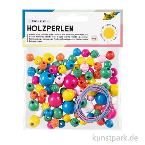 Top-Preis Holzperlen rund, 84 Stück - farbig sortiert
