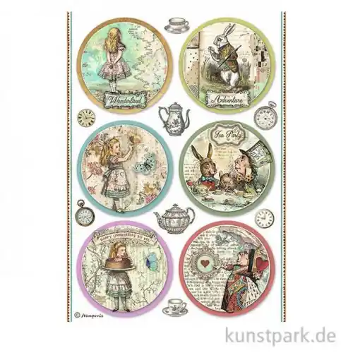 Großhandel Stamperia Reispapier - Alice Wonderland Rounds, DIN A4