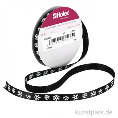 Mengenrabatt Satinband Schneeflocken - 10 mm x 5 m