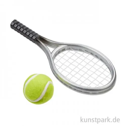 Neue Ware Miniatur Tennisschläger mit Ball, Silber, 3,5 x 9 cm