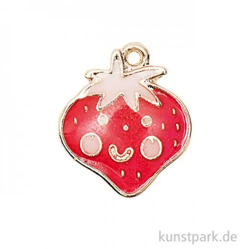 Gratis Versand Anhänger Emaille - Erdbeere