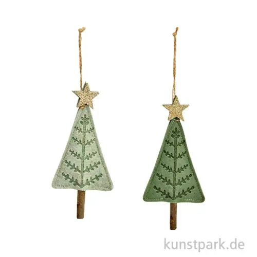 Echt Weihnachtshänger Tannenbaum aus Filz, Grün, Sortiert, 8 x 14 x 2 cm