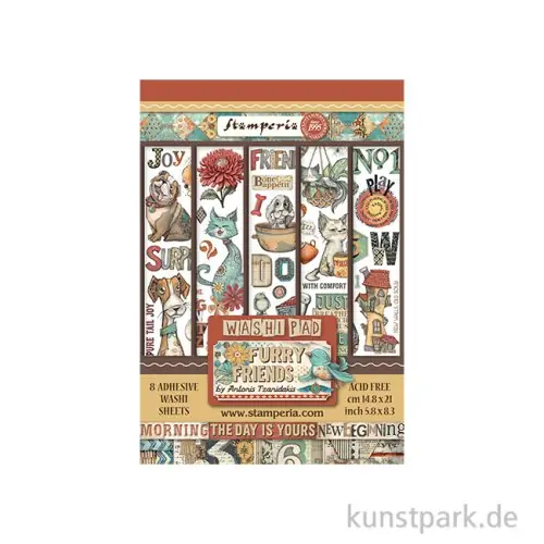 Markenware Stamperia Washi Pad - Furry Friends, 8 Blatt, A5