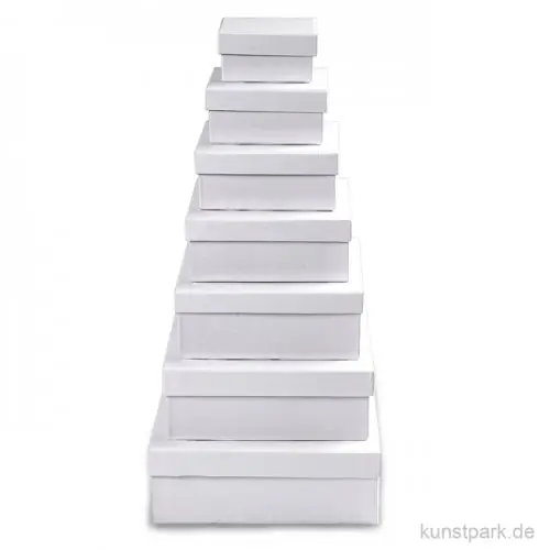 Pappschachtel-Set - Quadratisch, weißer Karton, handgearbeitet, 7 Stück Exklusiv