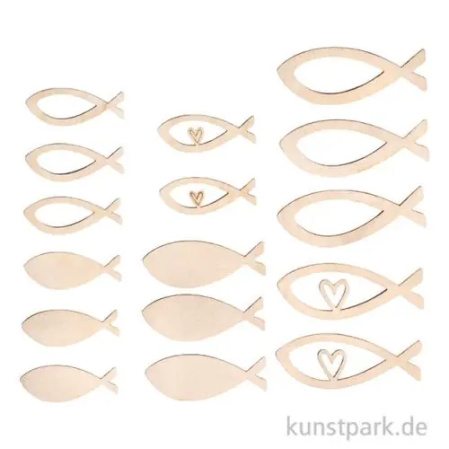 Limited Edition Furnierholz Fische, Natur, 4-6 cm, Stärke 1 mm, 16 Stück