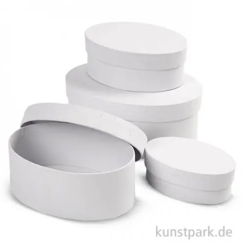 Kostenloser Versand Pappschachtel-Set - oval, weißer Karton, handgearbeitet, 4 Stück