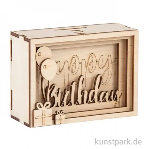 Sonderaktion 3D Geschenkbox - Birthday, 11,5x8,5x5 cm, Holz-Bausatz mit 13 Teilen